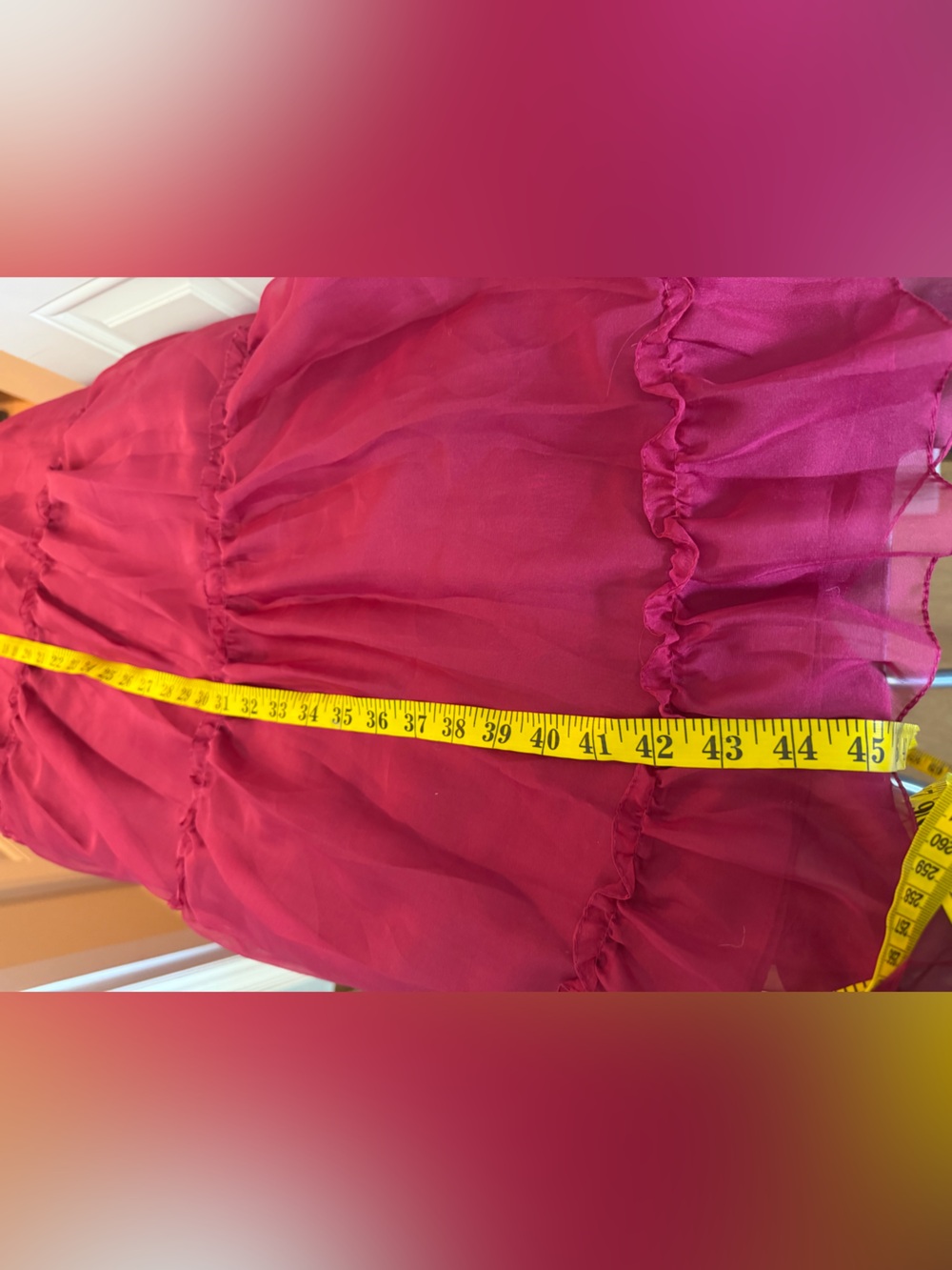 Mac Duggal Berry Ruffle Tiered Long Puff Sheer Sleeve A-Line Gown Size 16 NWT - Picture 7 of 16